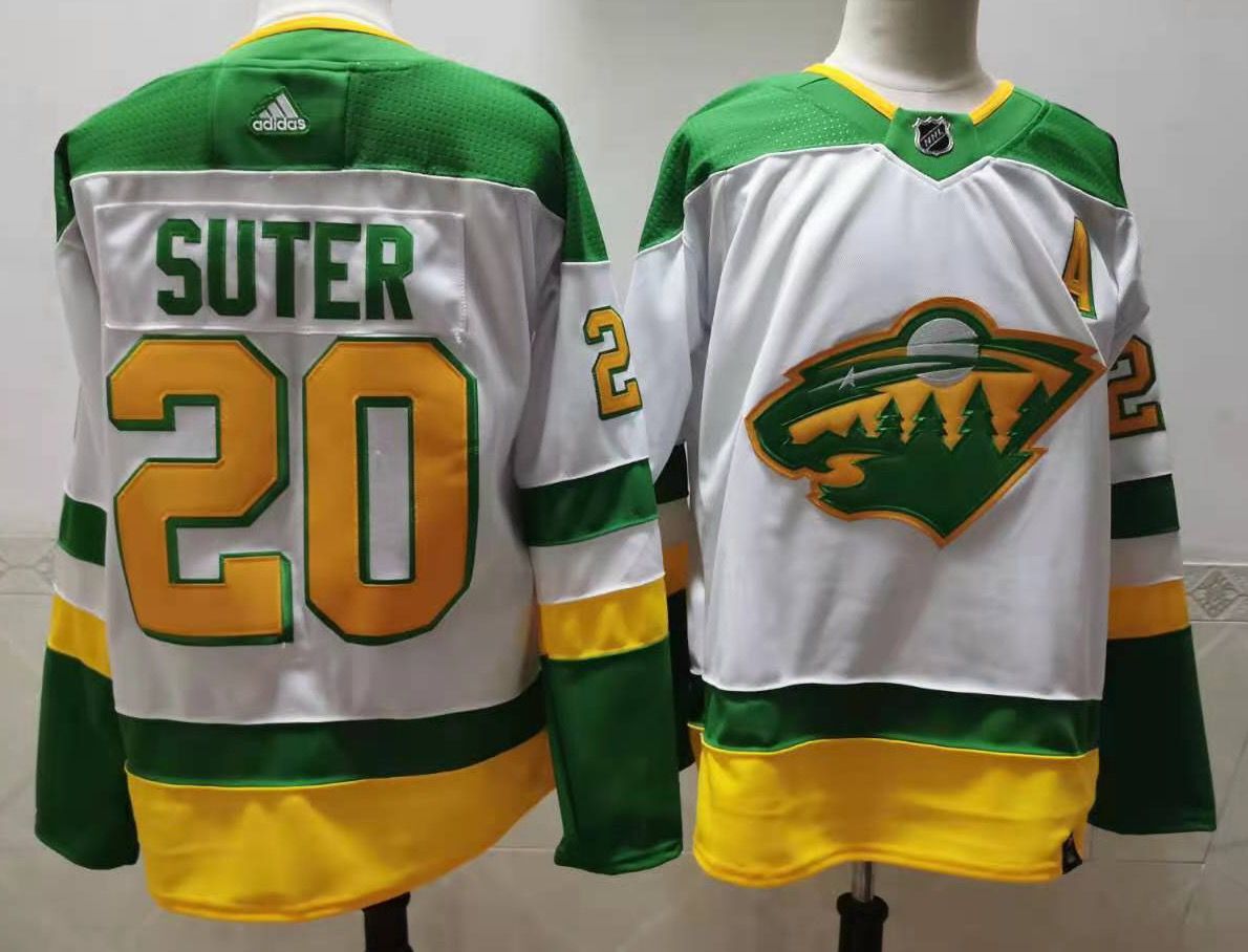 Men Minnesota Wild #20 Suter White Throwback Authentic Stitched 2020 Adidias NHL Jersey